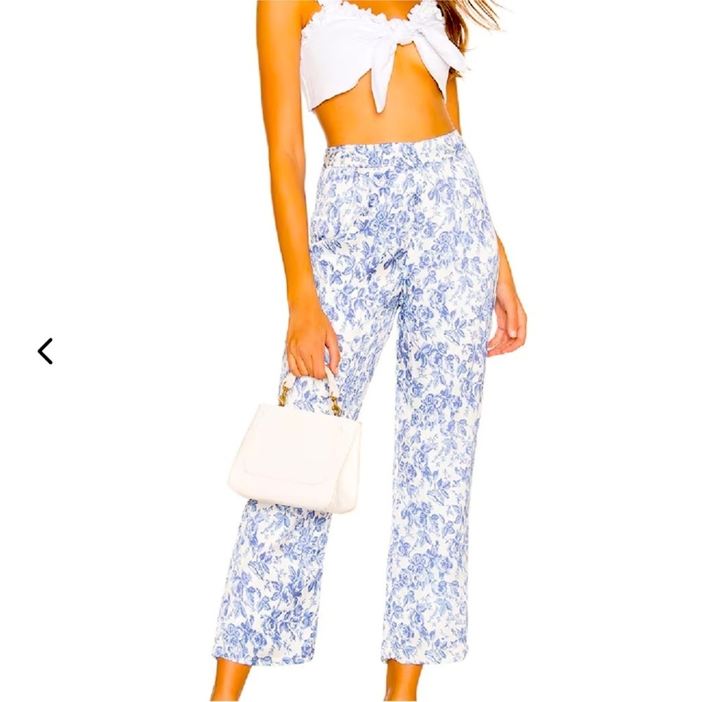 Lovers + Friends Revolve Blue and White Floral Pants S NWT